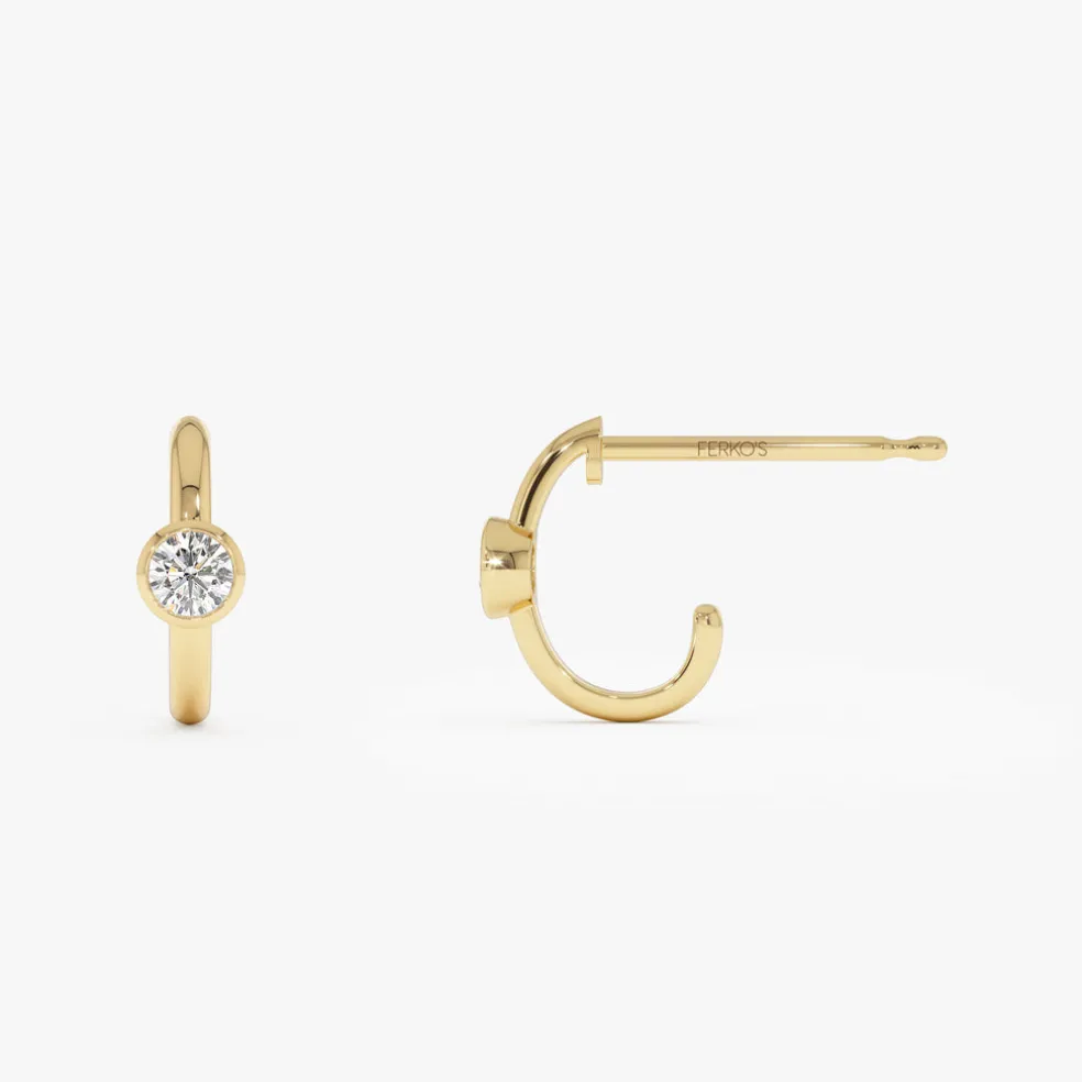 14k Bezel Setting Diamond J Hoops