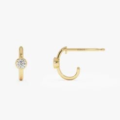 14k Bezel Setting Diamond J Hoops
