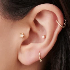 14k Bezel Setting Diamond Stud Piercing