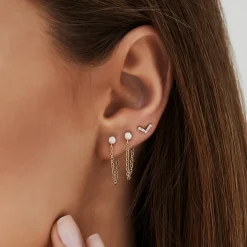 14k Bezel Setting Diamond Studs Chain Earrings