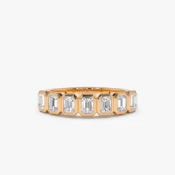 14k Bezel Setting Emerald Cut Diamond Wedding Band