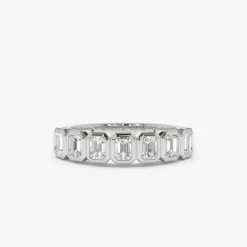 14k Bezel Setting Emerald Cut Diamond Wedding Band