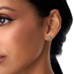 14K Bezel Setting Emerald Flower Diamond Studs