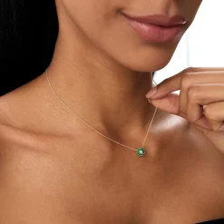 14K Bezel Setting Emerald Flower Diamond Necklace