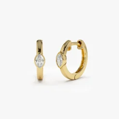 14K Bezel Setting Marquise Diamond Mini Hoops