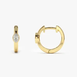 14K Bezel Setting Marquise Diamond Mini Hoops