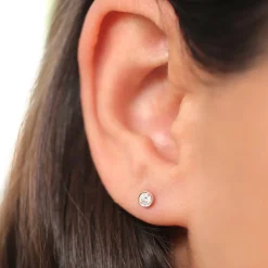14K Bezel Setting Round Diamond Studs