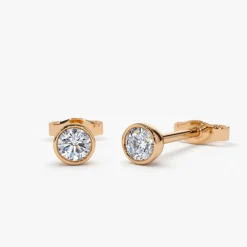 14K Bezel Setting Round Diamond Studs