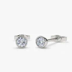 14K Bezel Setting Round Diamond Studs
