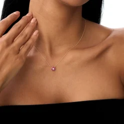 14K Bezel Setting Ruby Flower Diamond Necklace