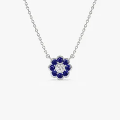 14K Bezel Setting Sapphire Flower Diamond Necklace