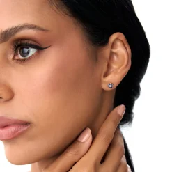 14K Bezel Setting Sapphire Flower Diamond Studs