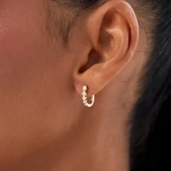 14K Bezel-Set Graduating Diamond Hoop Earrings