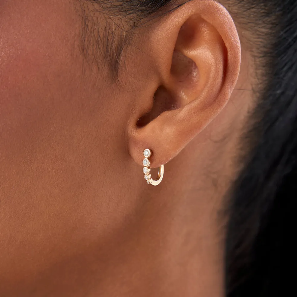 14K Bezel-Set Graduating Diamond Hoop Earrings