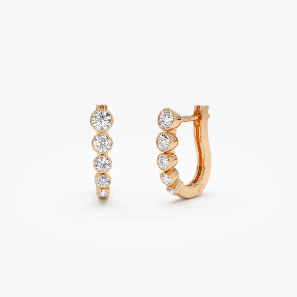 14K Bezel-Set Graduating Diamond Hoop Earrings