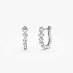 14K Bezel-Set Graduating Diamond Hoop Earrings