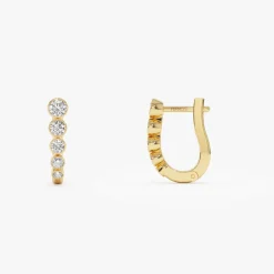 14K Bezel-Set Graduating Diamond Hoop Earrings