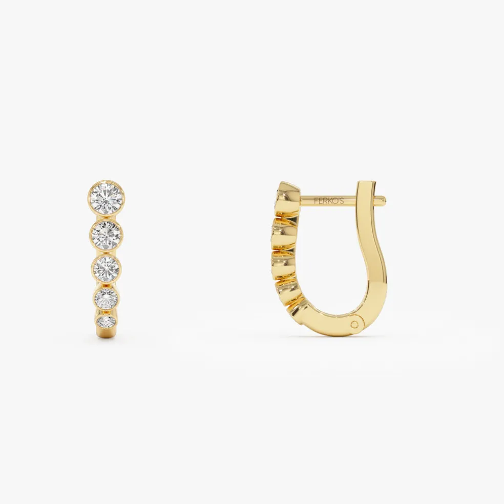 14K Bezel-Set Graduating Diamond Hoop Earrings