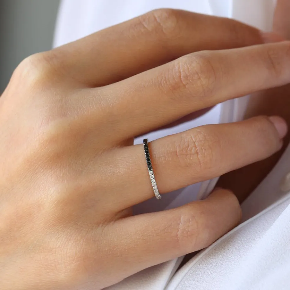 14k Black & White Diamond Micro Pave Eternity Band