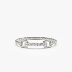 14k Braided Stackable Pave Diamond Ring