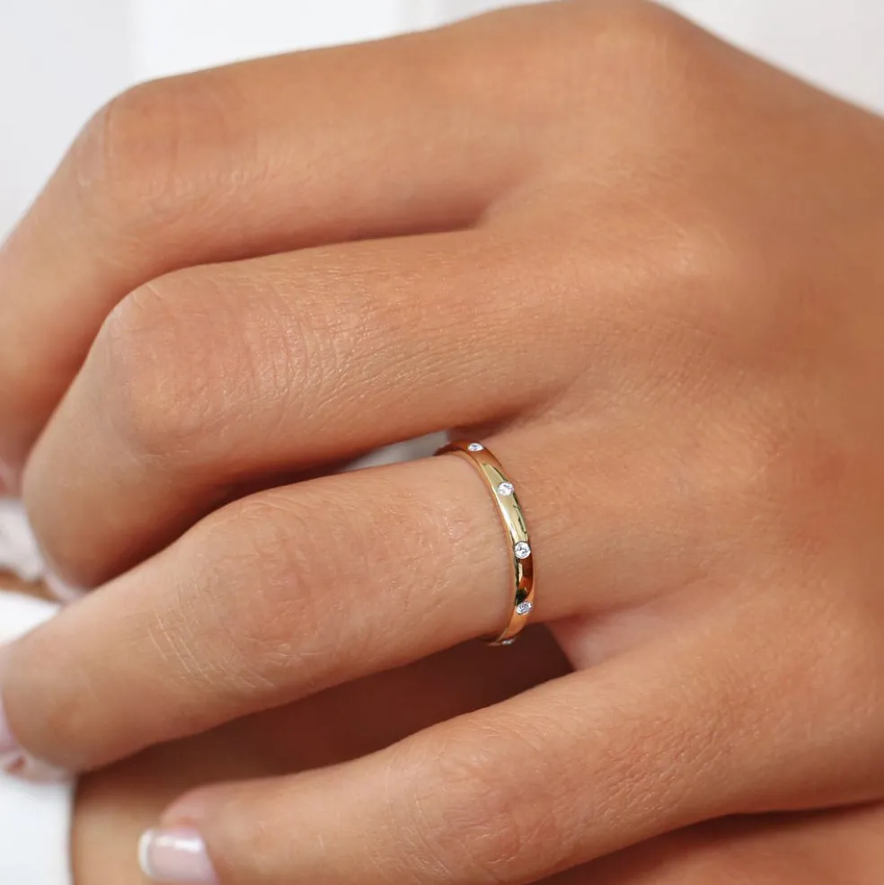 14K Burnish Set Diamond Wedding Ring