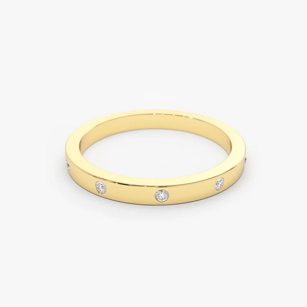14K Burnish Set Diamond Wedding Ring