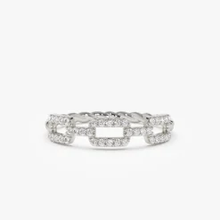 14k Chain Link Diamond Ring with Twisted Rope Band