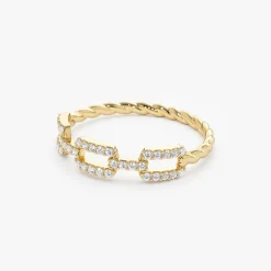14k Chain Link Diamond Ring with Twisted Rope Band