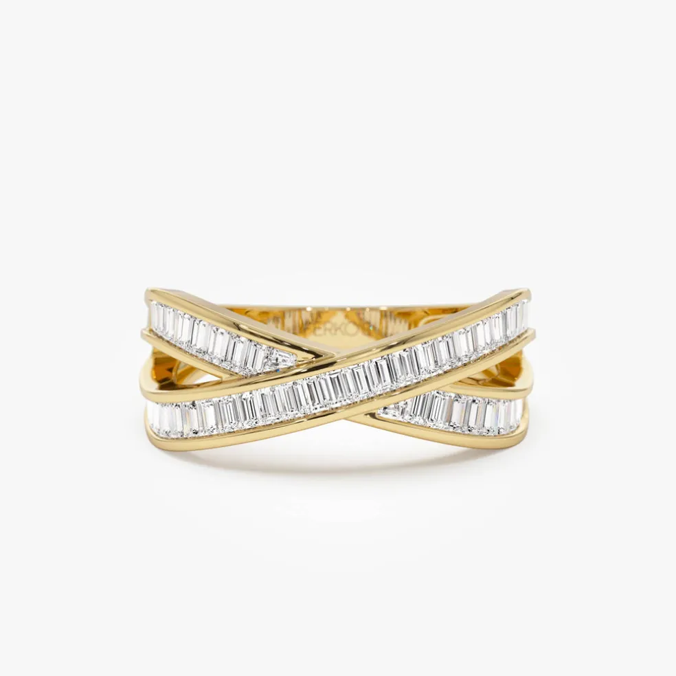 14k Channel Setting Baguette Diamond Crossover Band