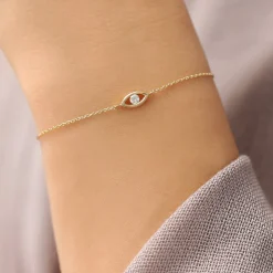 14k Channel Setting Diamond Evil Eye Bracelet