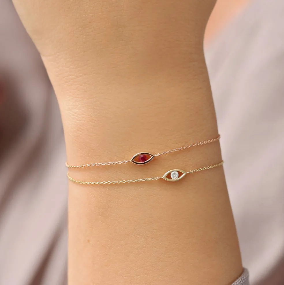 14k Channel Setting Diamond Evil Eye Bracelet