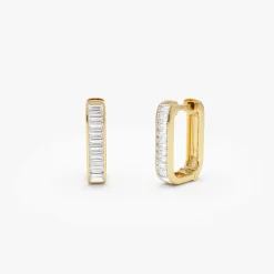 14k Channel Settinng Baguette Diamond Unique Hoops