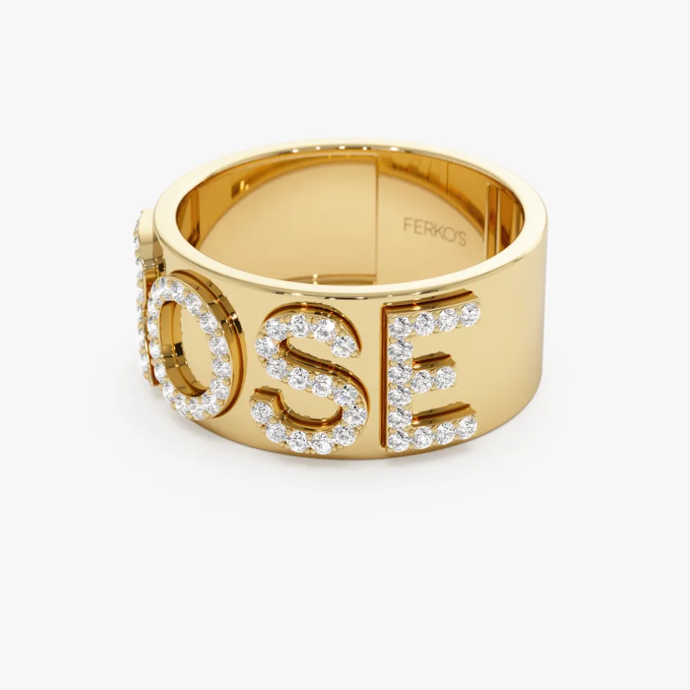 14K Chunky Diamond Name Band