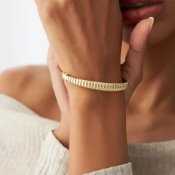 14k Chunky Ribbed Gold Bangle Bracelet