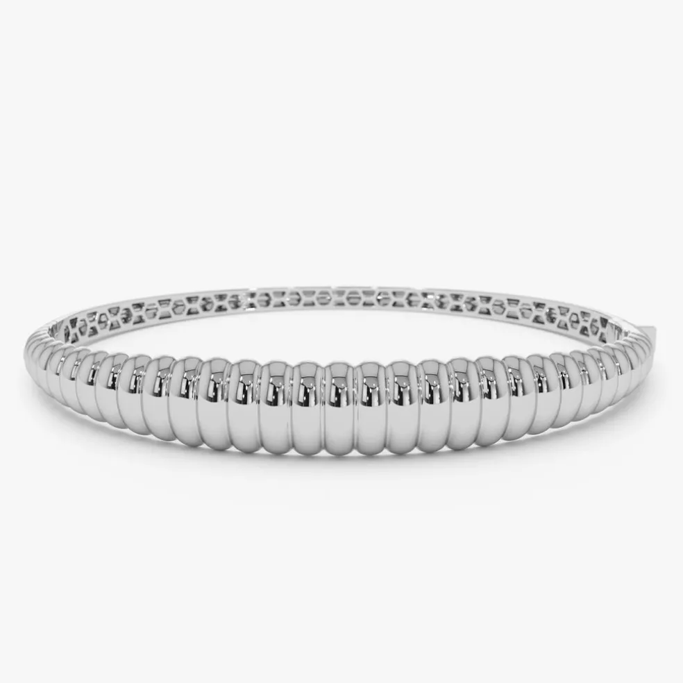 14k Chunky Ribbed Gold Bangle Bracelet