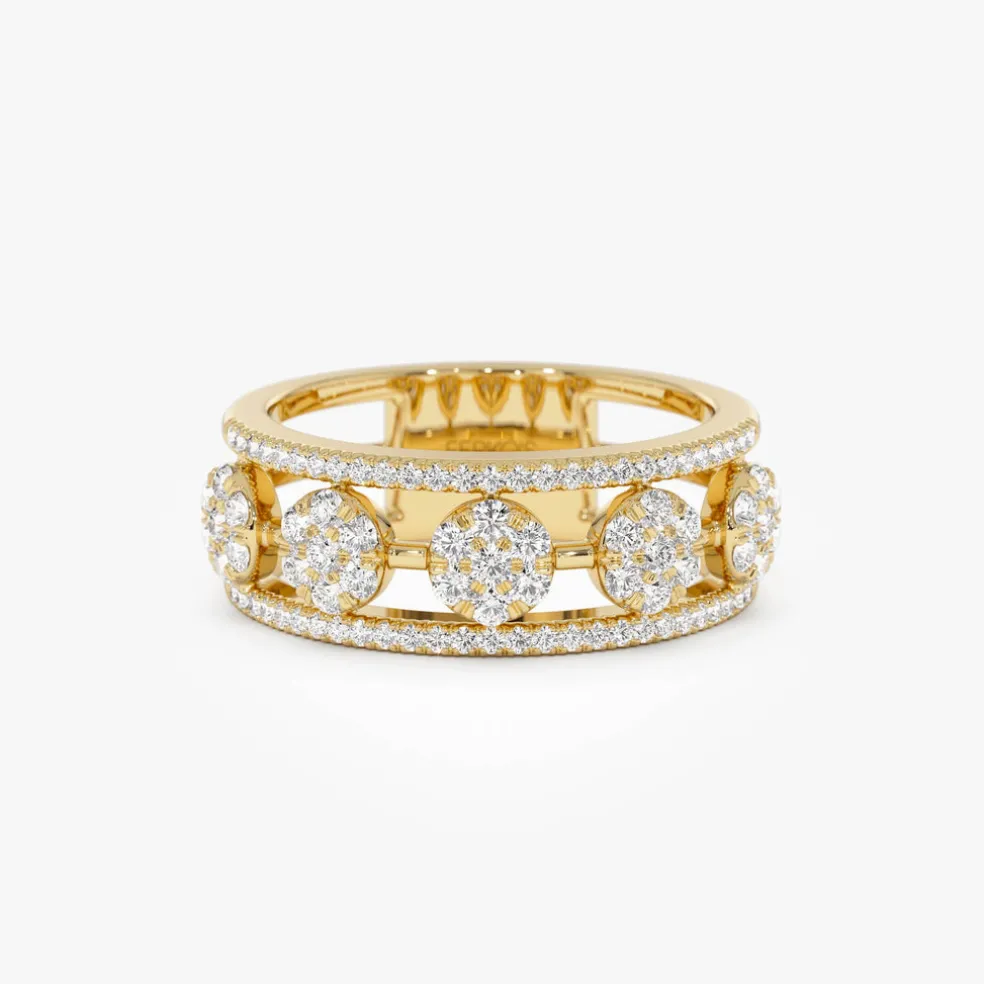 14K Circle Cluster Diamond Band Ring