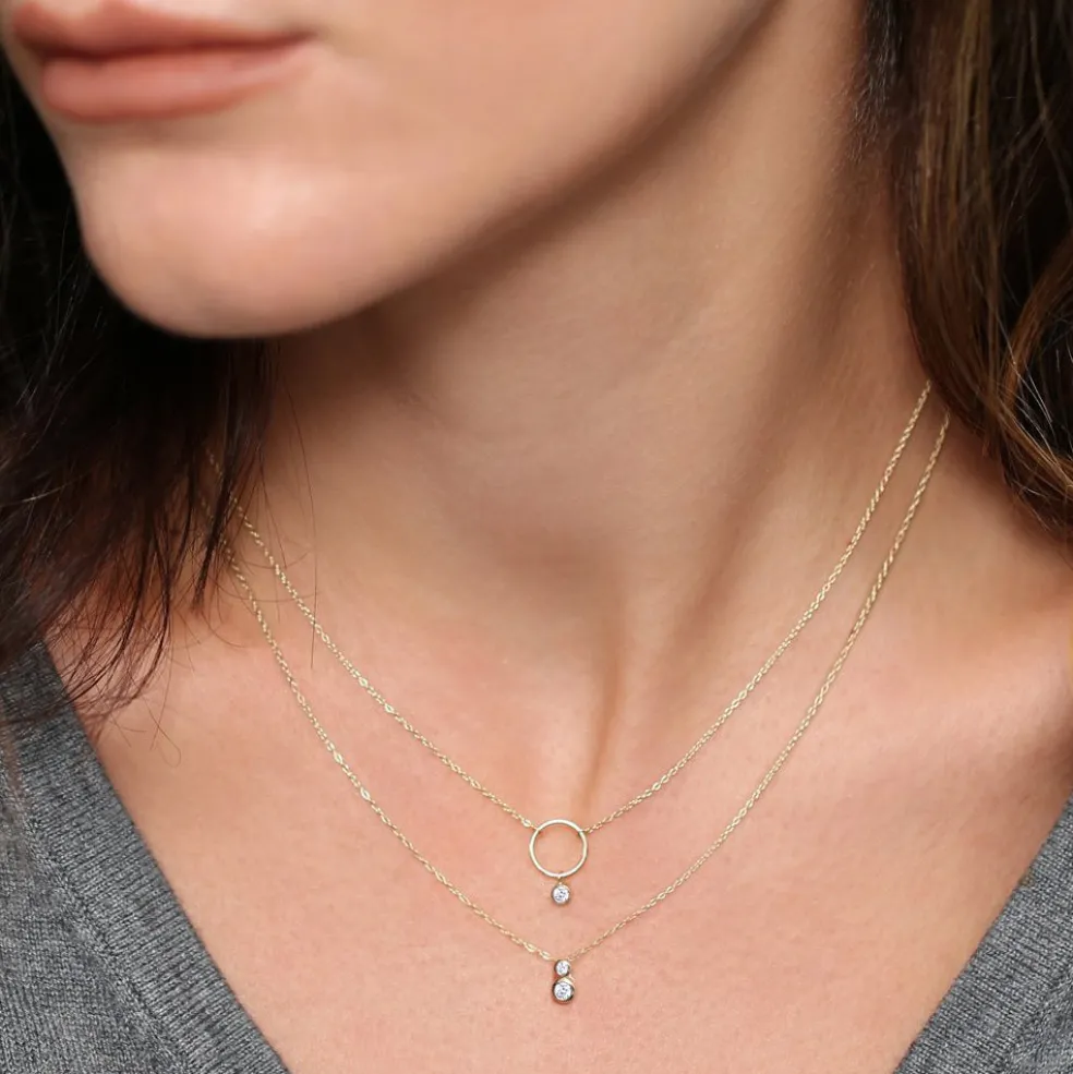 14K Circle Necklace with Bezel Set Diamond