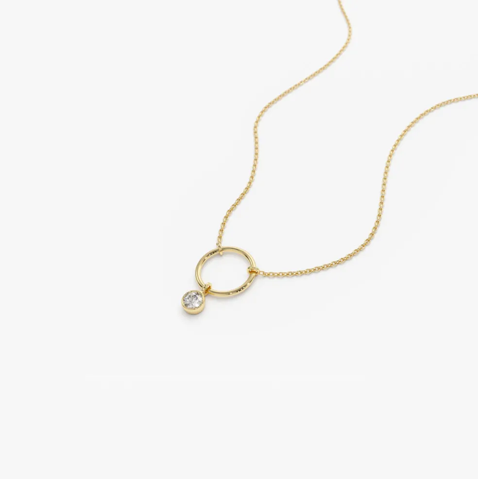 14K Circle Necklace with Bezel Set Diamond
