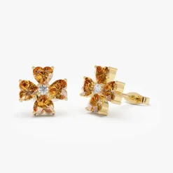 14k Citrine Four Leaf Clover Studs