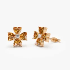 14k Citrine Four Leaf Clover Studs