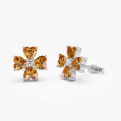 14k Citrine Four Leaf Clover Studs