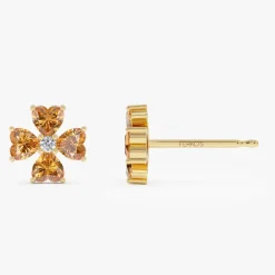 14k Citrine Four Leaf Clover Studs