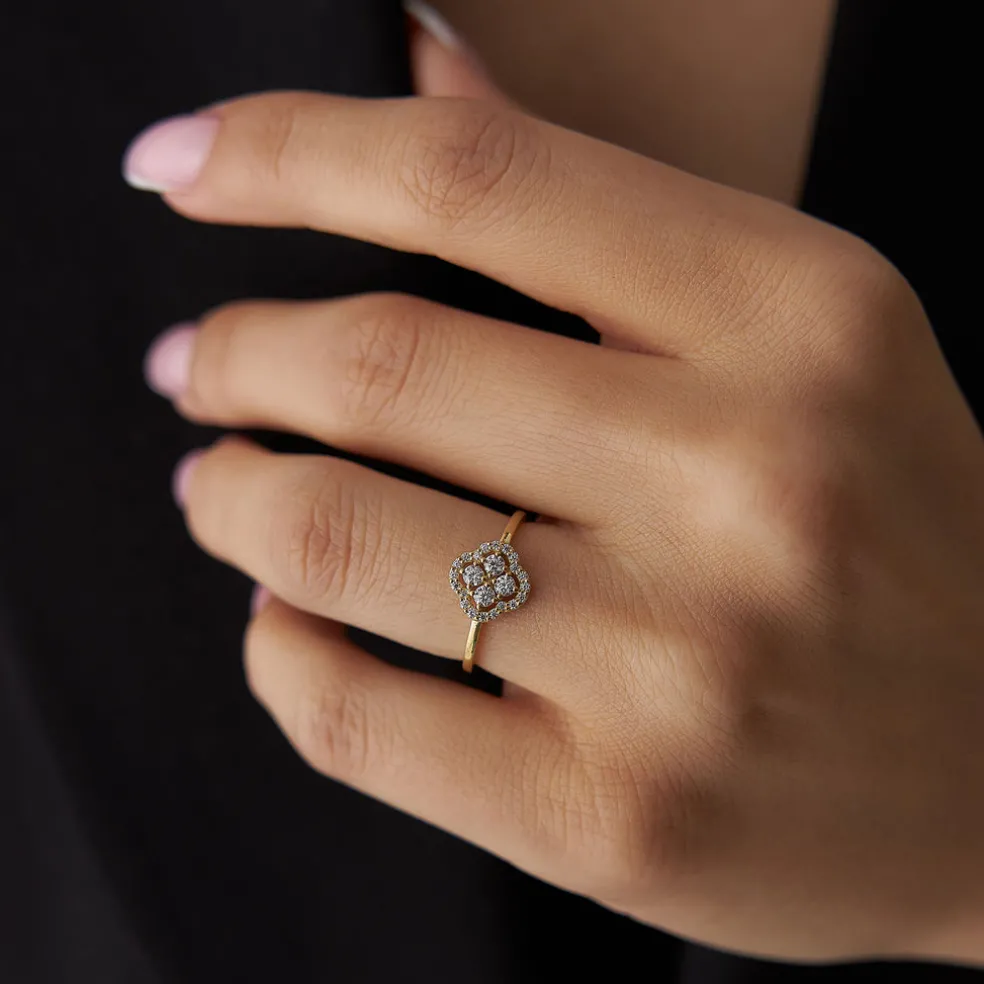 14k Clover Diamond Cluster Ring