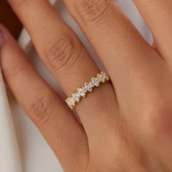 14k Cluster Diamond Half Eternity Wedding Band