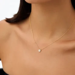14k Cluster Flower Diamond Necklace