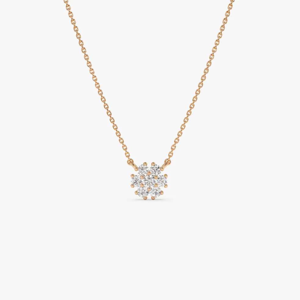 14k Cluster Flower Diamond Necklace