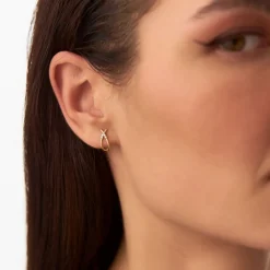 14k Criss Cross Half Hoop Diamond Stud