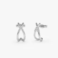 14k Criss Cross Half Hoop Diamond Stud