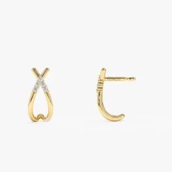 14k Criss Cross Half Hoop Diamond Stud