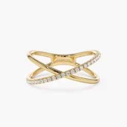 14k Criss Cross Single Side Diamond Ring